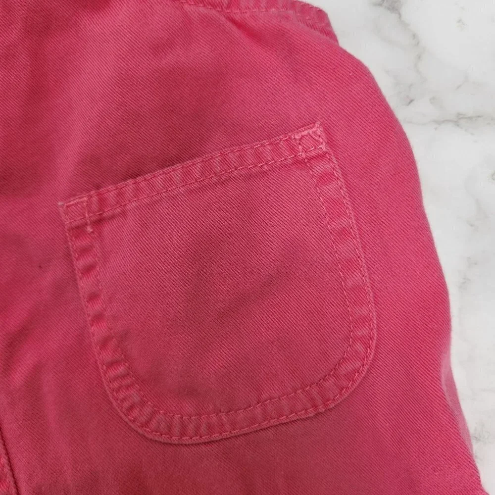 Vintage Oshkosh Baby Pink Flower 100% Cotton Denim Overalls Shorts Girls 12M XL